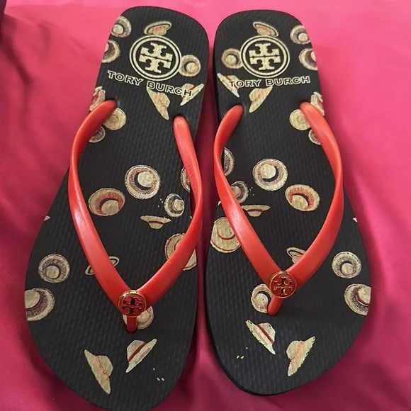 Tory Burch Rouge Hats Thin Rubber Flip Flop Slippers - Picture 2 of 6